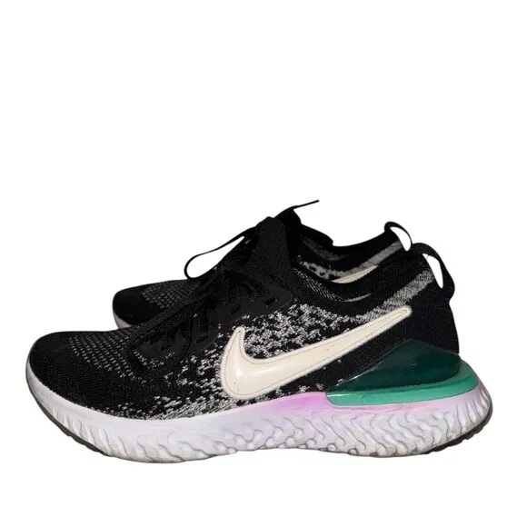 Nike Epic React Flyknit 2 GS Oreo Black Sneakers Kids 7 7Y AQ3244 Running Shoes