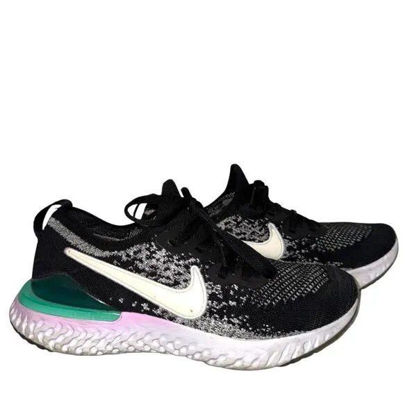 Nike Epic React Flyknit 2 GS Oreo Black Sneakers Kids 7 7Y AQ3244 Running Shoes