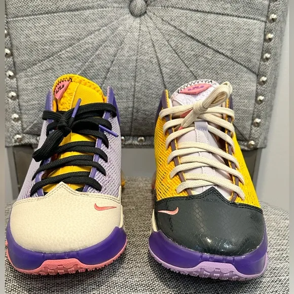 Nike Lebron 19 Low Basketball Shoes Mismatch Lakers’ DO9829-500 Youth Size 4.5
