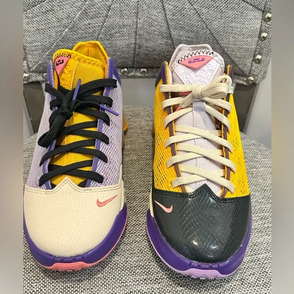 Nike Lebron 19 Low Basketball Shoes Mismatch Lakers’ DO9829-500 Youth Size 4.5