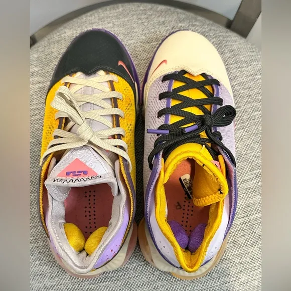 Nike Lebron 19 Low Basketball Shoes Mismatch Lakers’ DO9829-500 Youth Size 4.5