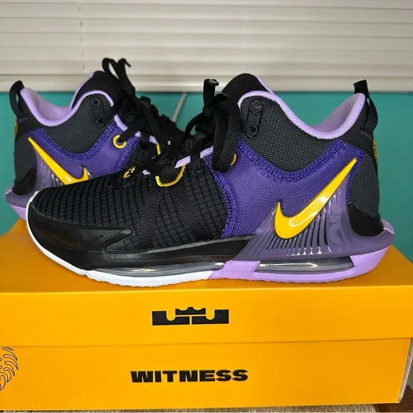 Nike Lebron Witness VII shoes Lakers black university gold lilac