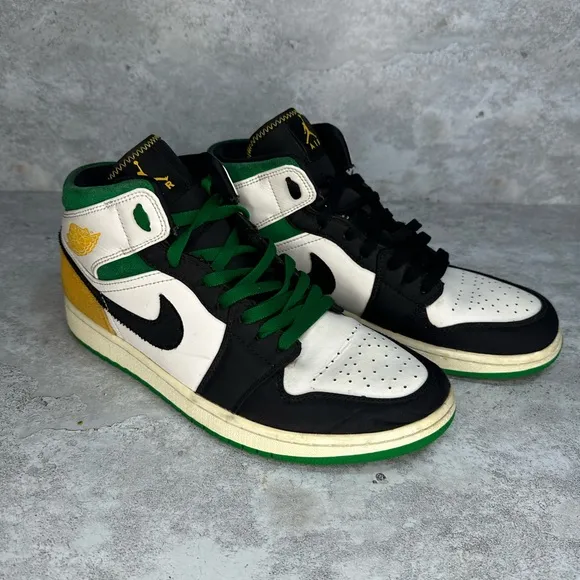 Nike Men’s Air Jordan 1 Mid SE Shoes Oakland Lucky Green Yellow 852542101 SZ 11