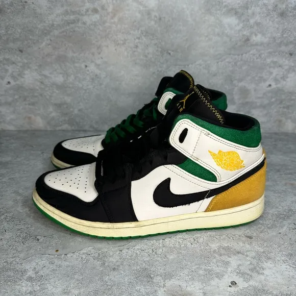 Nike Men’s Air Jordan 1 Mid SE Shoes Oakland Lucky Green Yellow 852542101 SZ 11