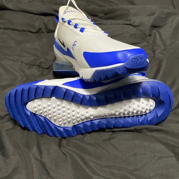 Nike Men’s Air Max 270 G Golf Shoes, size 10, white and blue