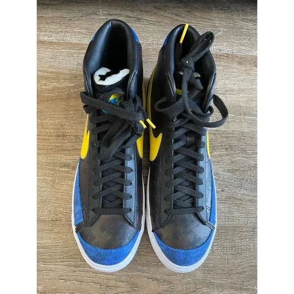 Nike Mens Blazer Mid 77 Vintage Shoes Black Yellow Blue Sz 10 DC1414-001