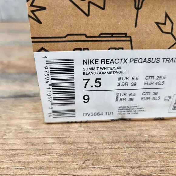 Nike Reactx Pegasus Trail 5 Size 7.5 Mens Size 9 Womens Summit White Sail Shoes