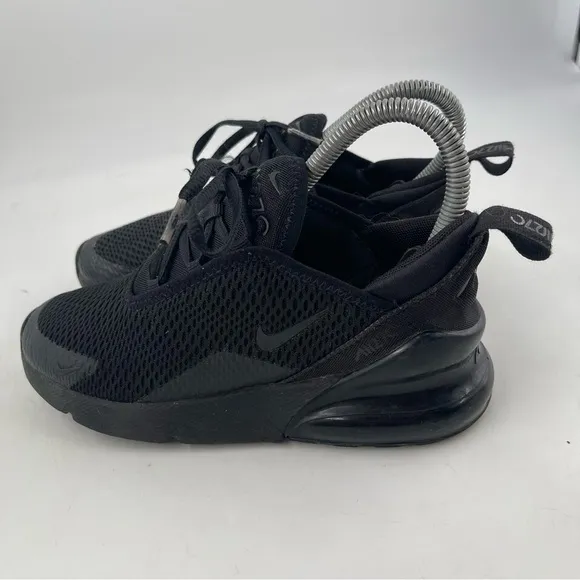 Nike Unisex Kids Air Max 270- Size 2.5 -Triple Black Lace-Up Athletic Shoes