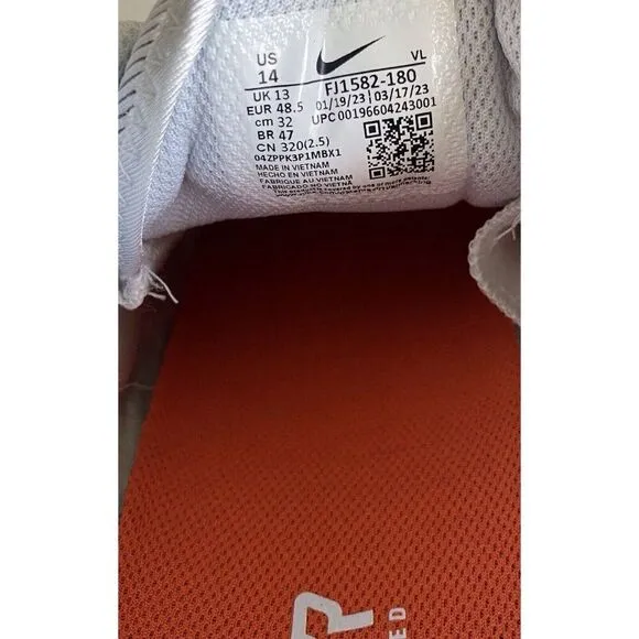 Nike Vapor Edge Speed 360 2 White Orange Football Cleats FJ1582-180 Men’s Sz 14