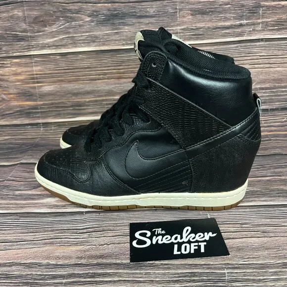 Nike Women's Dunk Sky High Hidden Wedge Black Lace Up Shoes