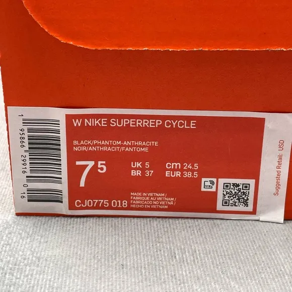 Nike‎ Women's Superrep Cycle Shoes Size US 7.5 Black/Phantom/CJ0775-018