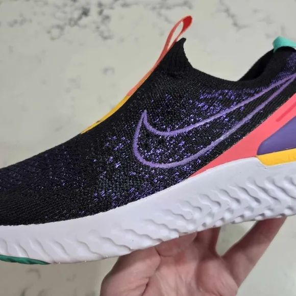 Nike Women’s SZ.7.5 Epic Phantom React Flyknit &quot;Black Multi&quot; Running Shoes New
