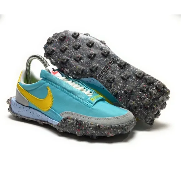 Nike Womens Waffle Racer Crater Bleached Aqua Speed Yellow Running Shoes Size 7