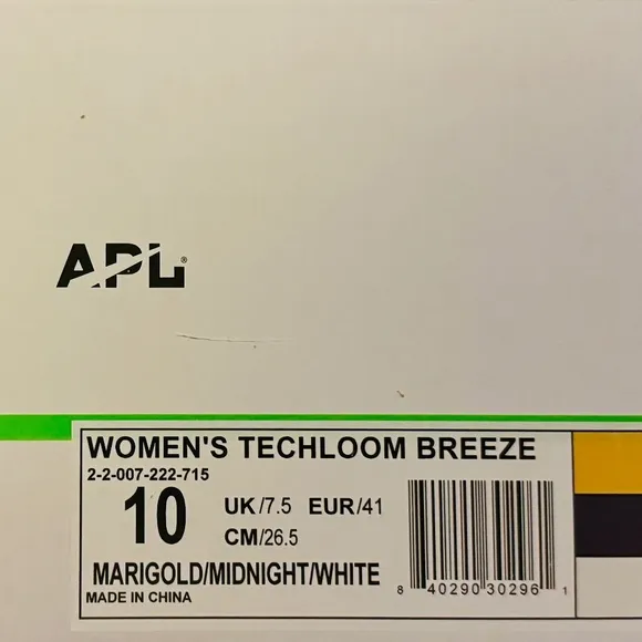 NWB - APL Women's TechLoom Breeze Marigold/White Running Shoes - Size 10