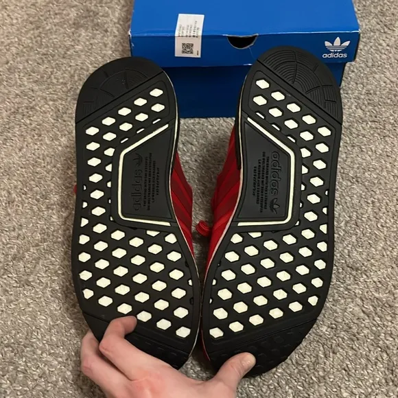 NWT Adidas Men’s red, black and white tennis shoes size 9.5
