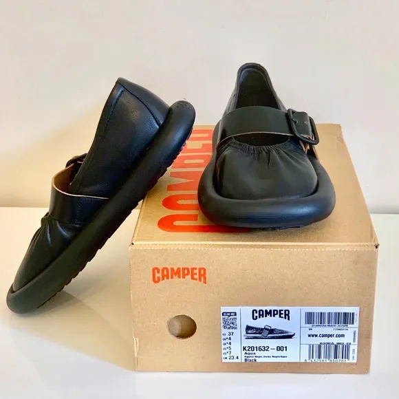 NWT CAMPER AQUA BLACK BALLERINA SHOES Size 7US/37EU