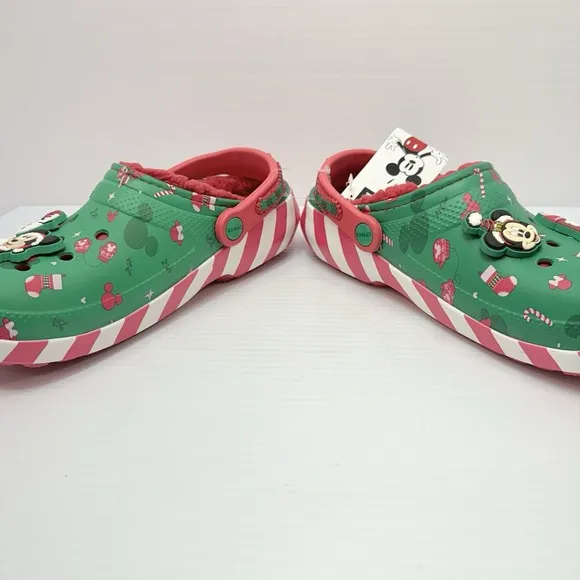 NWT Crocs M7 W9 Disney Mickey Christmas Lined Clogs Green Minnie Mouse Holiday