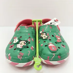 NWT Crocs M7 W9 Disney Mickey Christmas Lined Clogs Green Minnie Mouse Holiday