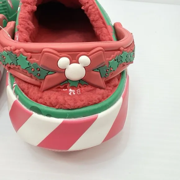 NWT Crocs M7 W9 Disney Mickey Christmas Lined Clogs Green Minnie Mouse Holiday