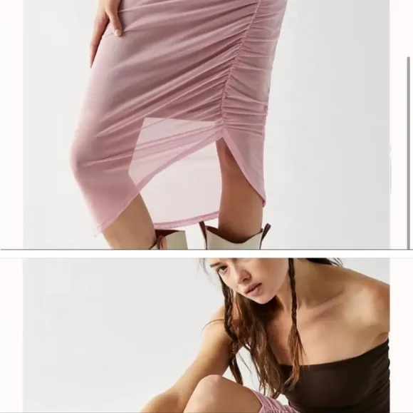 NWT Free People Lilac Wine Medium New Side Gather Layered Skirt Sheer