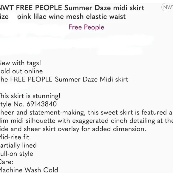 NWT Free People Lilac Wine Medium New Side Gather Layered Skirt Sheer