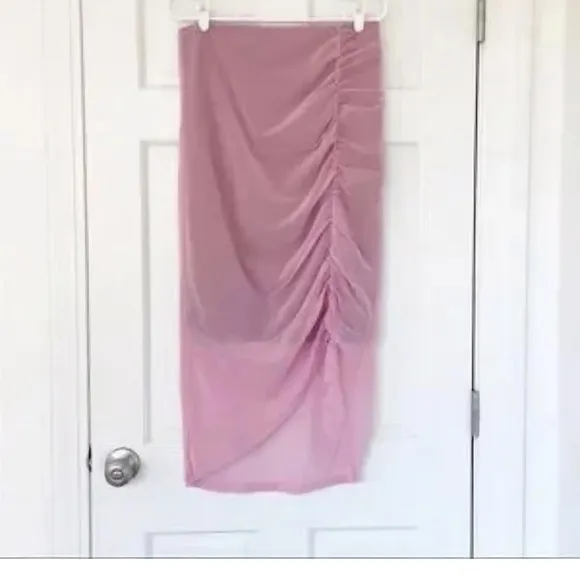 NWT Free People Lilac Wine Medium New Side Gather Layered Skirt Sheer