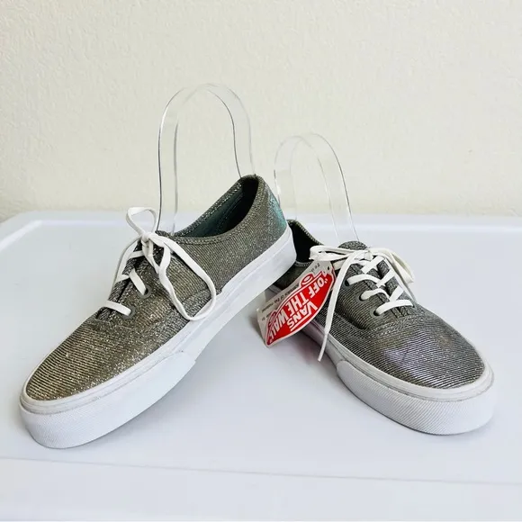 NWT Gold Glitter Sparkle Metallic Era White Lace Up Sneaker Vans Skate Shoes