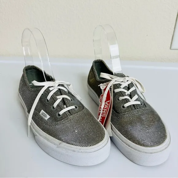 NWT Gold Glitter Sparkle Metallic Era White Lace Up Sneaker Vans Skate Shoes