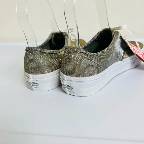NWT Gold Glitter Sparkle Metallic Era White Lace Up Sneaker Vans Skate Shoes