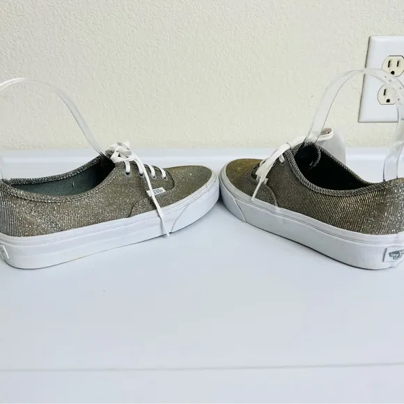NWT Gold Glitter Sparkle Metallic Era White Lace Up Sneaker Vans Skate Shoes