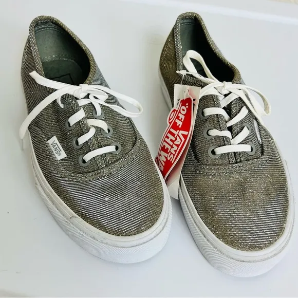 NWT Gold Glitter Sparkle Metallic Era White Lace Up Sneaker Vans Skate Shoes