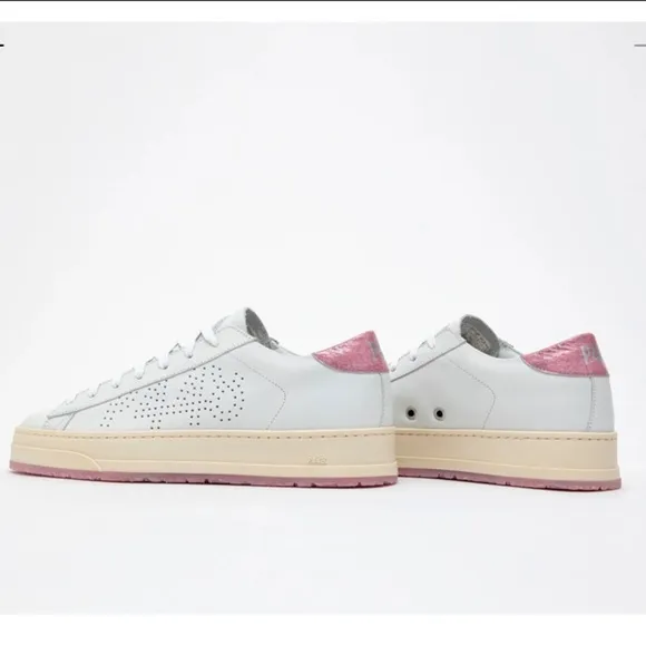 NWT P448 WOMENS WHITE w Rose PINK JACK Italian Sneakers Barbie Shoes sneakers