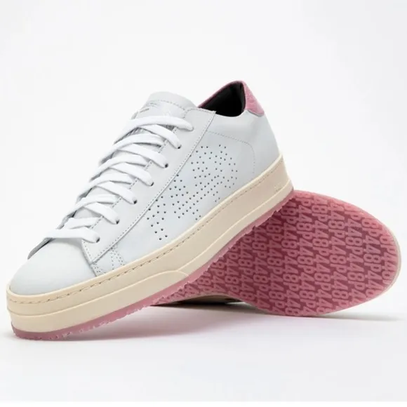 NWT P448 WOMENS WHITE w Rose PINK JACK Italian Sneakers Barbie Shoes sneakers