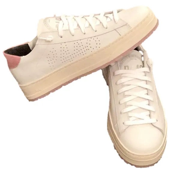NWT P448 WOMENS WHITE w Rose PINK JACK Italian Sneakers Barbie Shoes sneakers