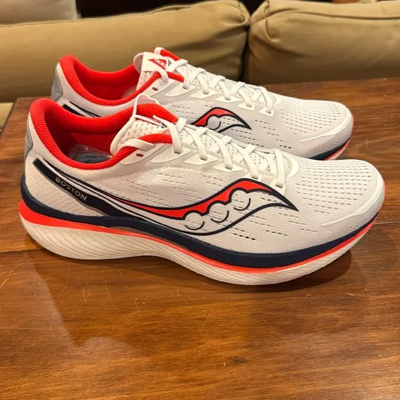 NWT Saucony Endorphin Speed 3 Boston Mens 13 White Navy Red Lace Up NIB NEW!