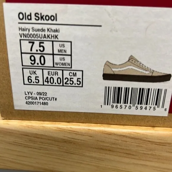 NWT Vans Unisex Old Skool Khaki Lace Up Low Top Sneaker Shoes Size M 7.5 W 9