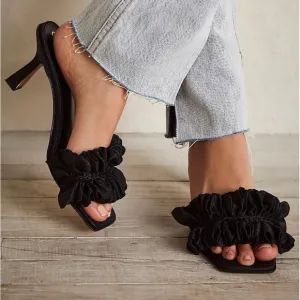 🔥NWT/Box Sam Edelman Kaddy Ruffle Heels RARE Black Satin Size 6.5🔥
