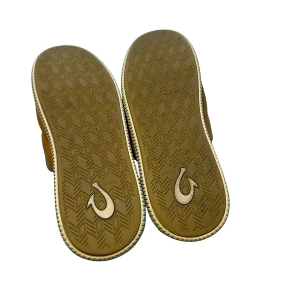 OluKai Mua ‘ili Genuine Shearling leather Mens Slipper Slide Shoe Golden Sand 11