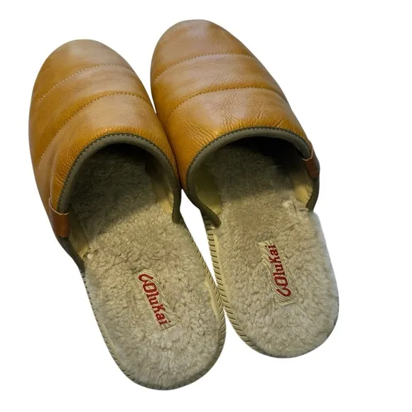 OluKai Mua ‘ili Genuine Shearling leather Mens Slipper Slide Shoe Golden Sand 11