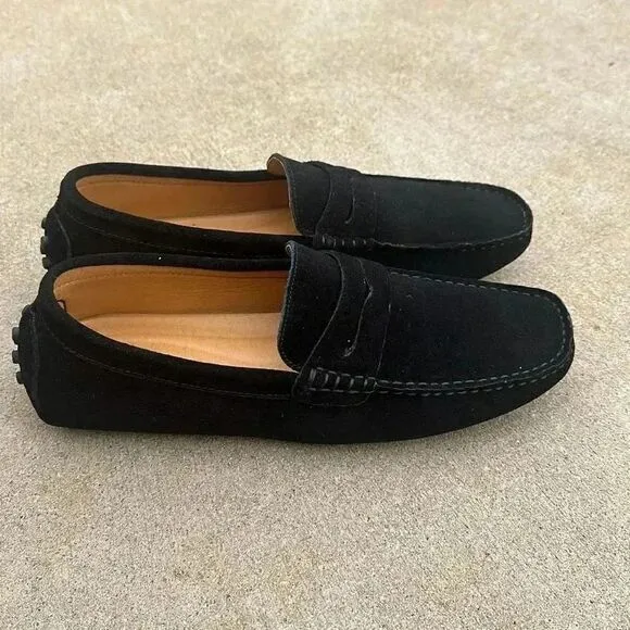 On Tour Suede Penny Loafers Moccasin Boat Shoes Black Men’s Sz 9.5 NWT