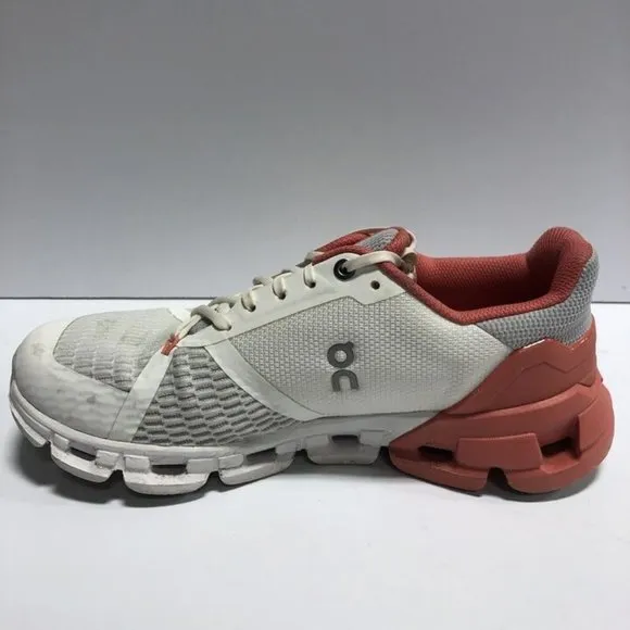 On Women’s Cloudflyer, White/Coral Running Shoes, Size 7.5M.