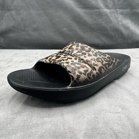 OOFOS Ooahh Luxe Women’s Size 9 EU 40 Black Leopard‎ Slide Sandal Shoes