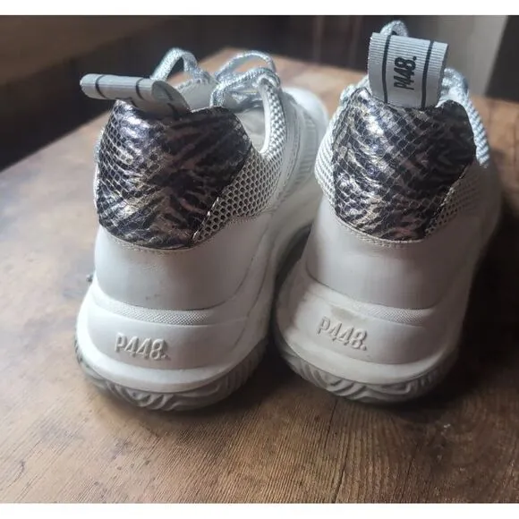 P448 Unisex High Top Sneakers White Print Mens 9-9.5 US 42 EU Womens‎ 11-11.5