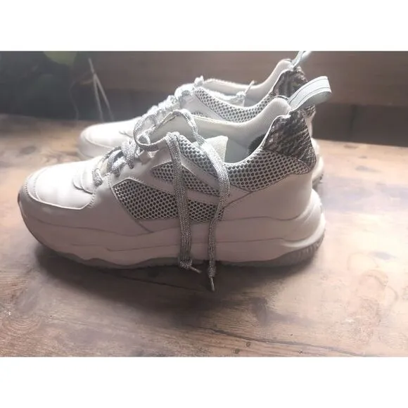 P448 Unisex High Top Sneakers White Print Mens 9-9.5 US 42 EU Womens‎ 11-11.5