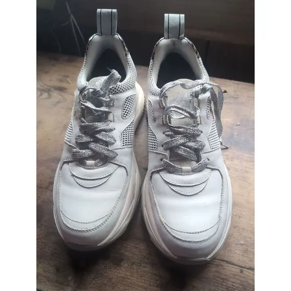 P448 Unisex High Top Sneakers White Print Mens 9-9.5 US 42 EU Womens‎ 11-11.5