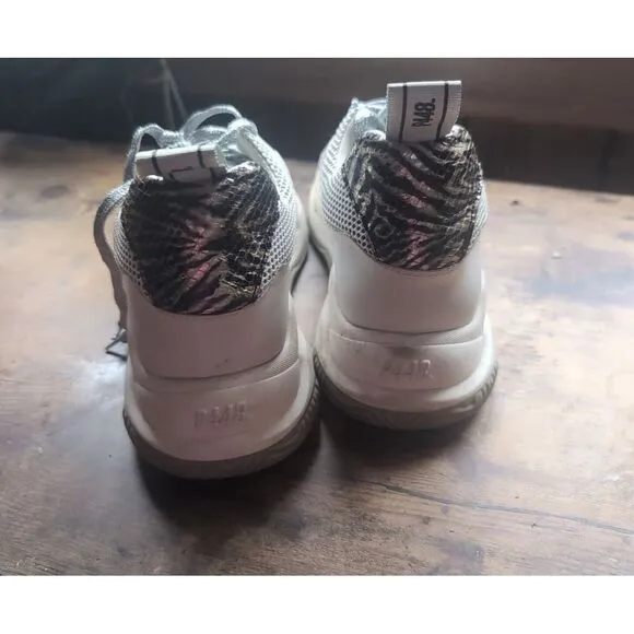 P448 Unisex High Top Sneakers White Print Mens 9-9.5 US 42 EU Womens‎ 11-11.5