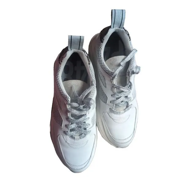 P448 Unisex High Top Sneakers White Print Mens 9-9.5 US 42 EU Womens‎ 11-11.5