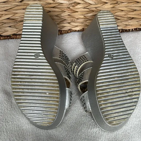 Patrizia Silver Metallic Rhinestone Wedge Shoes EU 37 US Size 7