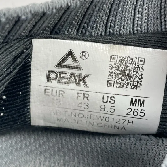 PEAK Shoes Mens 9.5 Gray Sport Lightweight Comfortable Slip On Running
