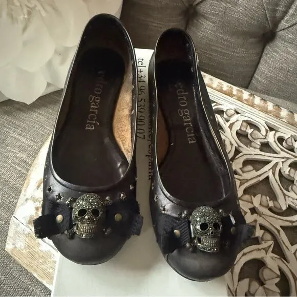 Pedro Garcia Leather Skull Flats Shoes Women’s 6